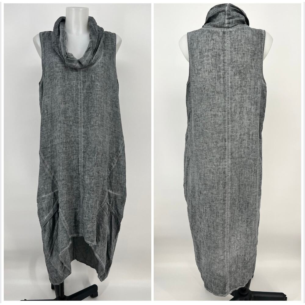 For Cynthia 100% Linen Dress Women Large Gray Lagenlook Minimalist Sleeveless